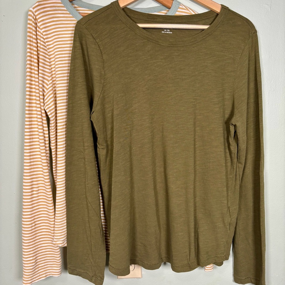 Madewell Olive and Striped Long Sleeve Tees